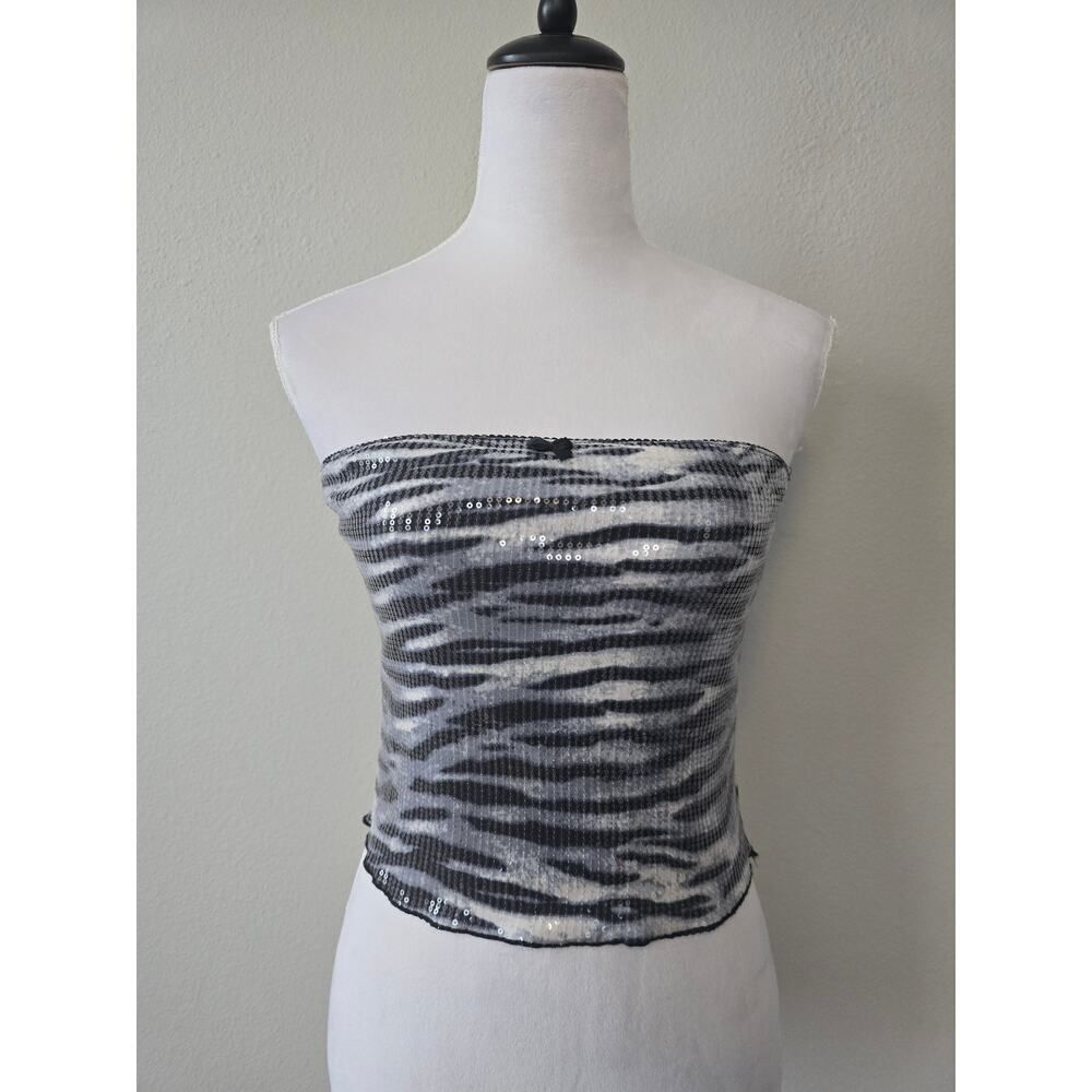 Y2K Zebra Sequin Strapless Tube Top Black White Party Club M NWT Festival Rave
